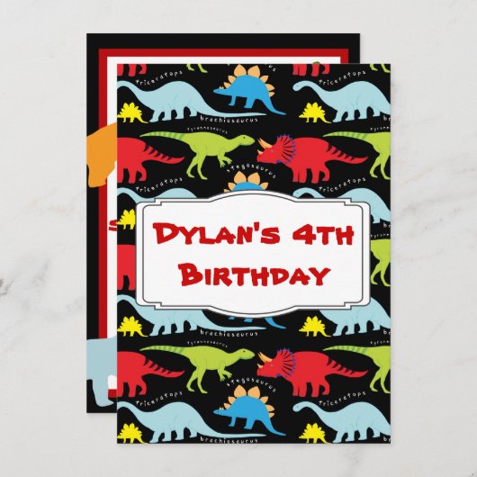 Kinder uitnodiging Dinosaur Birthday (Voorkant / Achterkant)