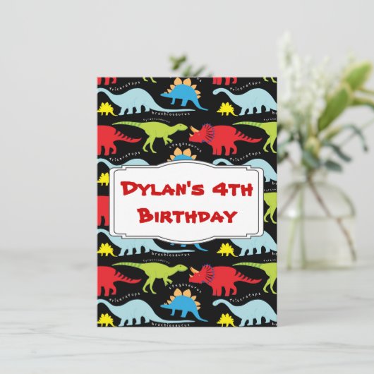 Kinder uitnodiging Dinosaur Birthday (Staand voorkant)