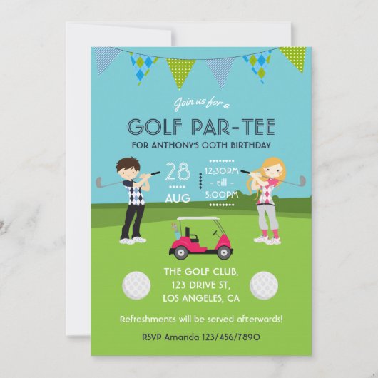Kinder uitnodiging Golf Theme Birthday (Voorkant)