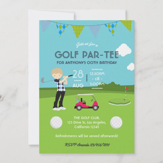 Kinder uitnodiging Golf Theme Birthday (Voorkant)