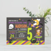 Kinder uitnodiging tot geboorte Halloween - Witch  (Staand voorkant)