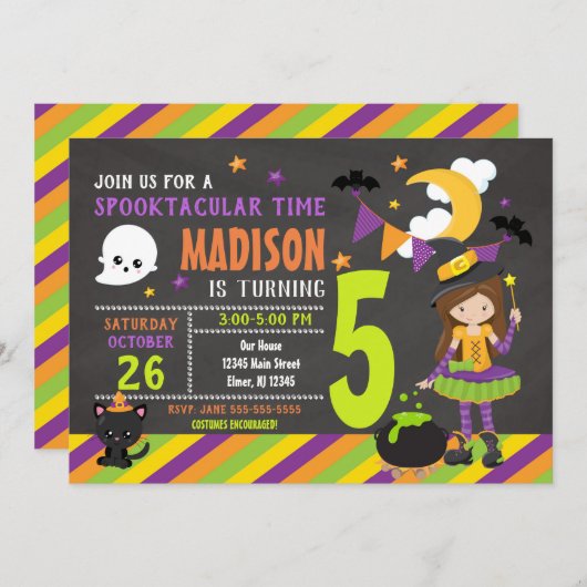 Kinder uitnodiging tot geboorte Halloween - Witch  (Voorkant / Achterkant)