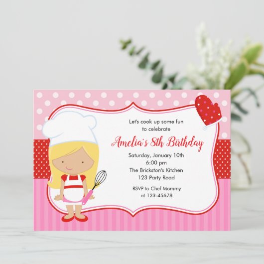 Kinder uitnodiging tot het koken van de dag (bakke (Staand voorkant)