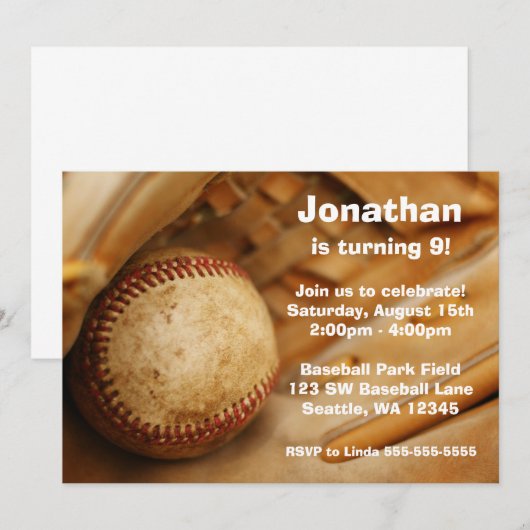 Kinder uitnodiging van de Baseball Birthday (Voorkant / Achterkant)