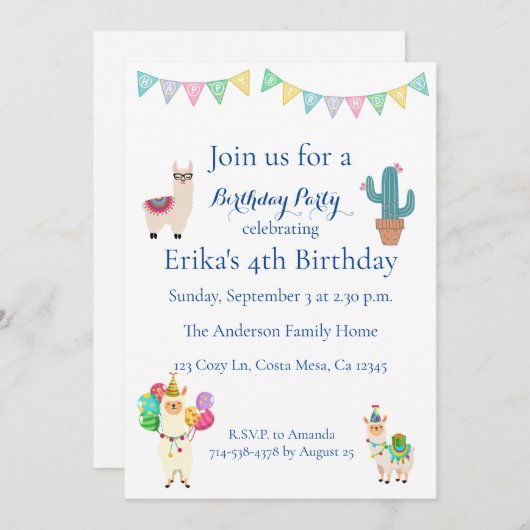 Kinder uitnodiging van de Birthday Party (Voorkant / Achterkant)