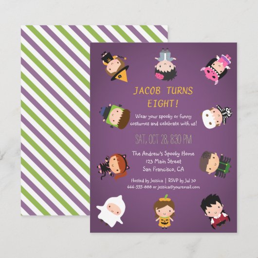 Kinder uitnodiging van de Birthday Party van Hallo (Voorkant / Achterkant)