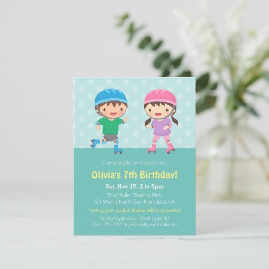 Kinder uitnodiging van de Birthday-skating van Rol (Staand voorkant)