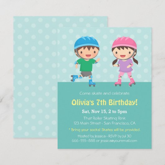 Kinder uitnodiging van de Birthday-skating van Rol (Voorkant / Achterkant)