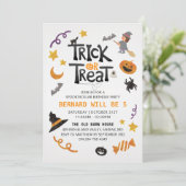 Kinder uitnodiging van de partij Halloween Birthda (Staand voorkant)