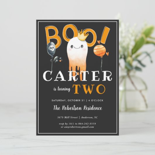 Kinder uitnodiging van de partij Halloween Birthda (Staand voorkant)