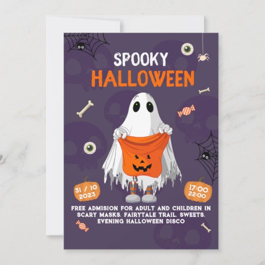 Kinder uitnodiging van Halloween Cute Costume Part (Voorkant)