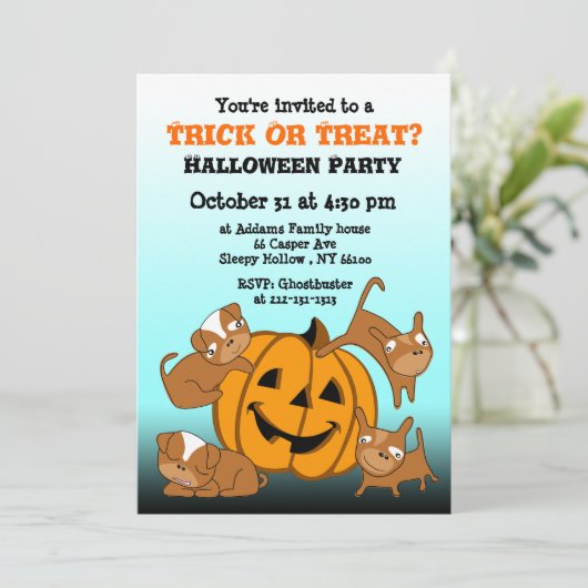 Kinder uitnodiging van Halloween-partij (Staand voorkant)