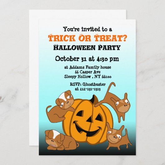 Kinder uitnodiging van Halloween-partij (Voorkant / Achterkant)