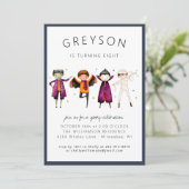 Kinder uitnodiging van het Costume Birthday Party (Staand voorkant)