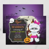 Kinder uitnodiging voor Birthday Halloween / Mummy (Voorkant / Achterkant)