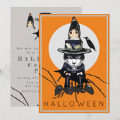 Kinder uitnodiging voor costuum-partij Halloween (Voorkant / Achterkant)
