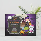 Kinder uitnodiging voor geboorte Halloween (Staand voorkant)