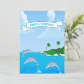 Kinder uitnodiging voor het feest van de dolfijn (Staand voorkant)