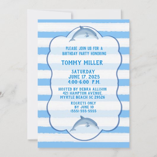 Kinder uitnodiging voor het feest van de dolfijn (Achterkant)