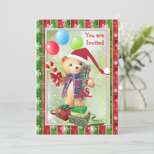 Kinder uitnodiging voor kerstfeest met Teddy Bear (Staand voorkant)