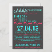 Kinder uitnodiging voor opvallende verrassingsfees (Achterkant)