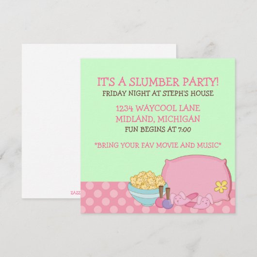 Kinder uitnodigingen van de Slumber Party (Voorkant / Achterkant)