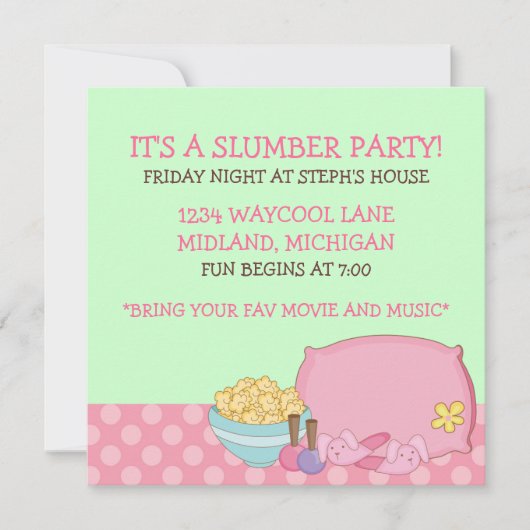 Kinder uitnodigingen van de Slumber Party (Voorkant)
