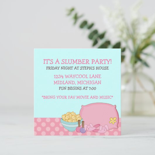 Kinder uitnodigingen van de Slumber Party (Staand voorkant)