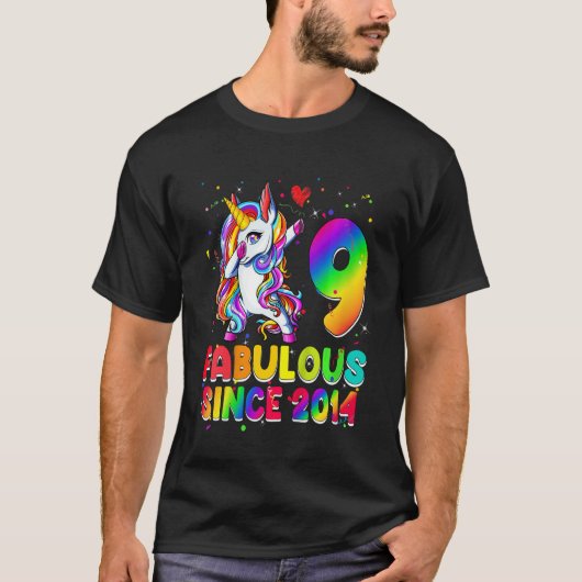 Kinder Unicorn 9 jaar oud Fabulous sinds 2014 9th T-shirt (Voorkant)