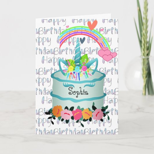 Kinder Unicorn Cake Persoonlijk Kaart (Voorkant)