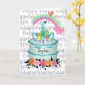 Kinder Unicorn Cake Persoonlijk Kaart (Gele Bloem)