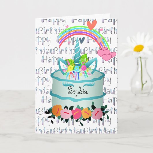 Kinder Unicorn Cake Persoonlijk Kaart (Kleine Plant)