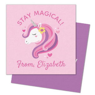 Kinder Unicorn Face Pink Valentijnsdag Note Card Notitiekaartje