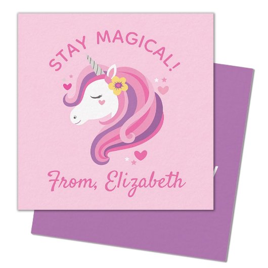 Kinder Unicorn Face Pink Valentijnsdag Note Card Notitiekaartje