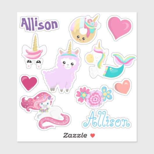Kinder Unicorn Friends Personalized Fun set Sticker (Vel)