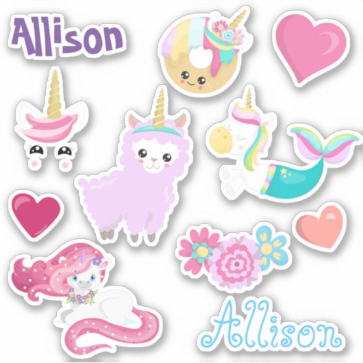 Kinder Unicorn Friends Personalized Fun set Sticker (Voorkant)