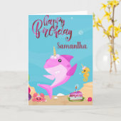 Kinder Unicorn haai Aangepaste Aangepaste verjaard Kaart (Gele Bloem)