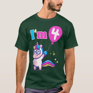 Kinder Unicorn Ik ben vier vierde vierde verjaarda T-shirt