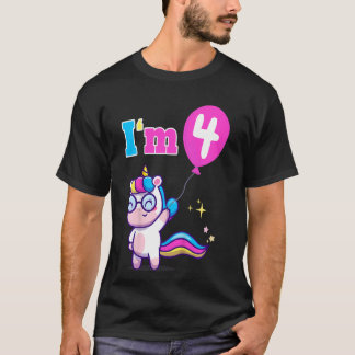 Kinder Unicorn Ik ben vier vierde vierde verjaarda T-shirt