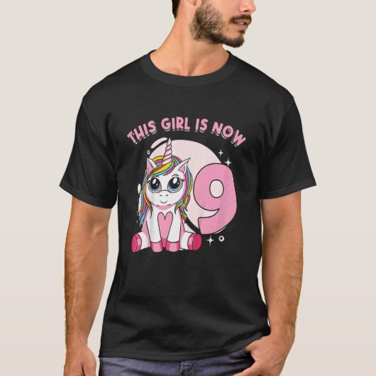 Kinder Unicorn meisje mythisch schepsel Ik ben 9 j T-shirt (Voorkant)