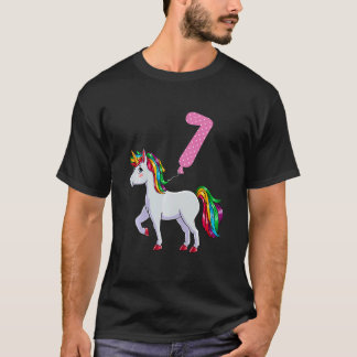 Kinder Unicorn met ballon van de zevende verjaarda T-shirt