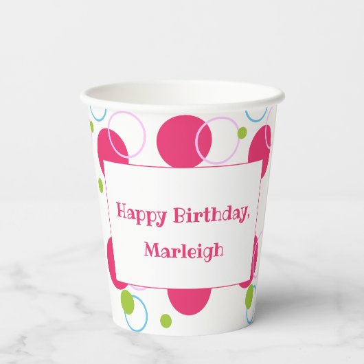 Kinder Unicorn Pink Birthday Message Cup Papieren Bekers (Achterkant)