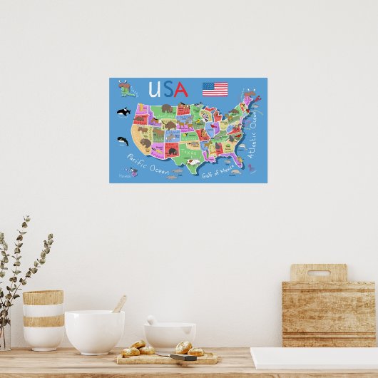 Kinder US kaart Poster (Keuken)