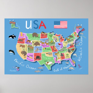 Kinder US kaart Poster