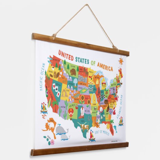 Kinder US Kaart Wall Hangend Wandkleed (Gebogen)