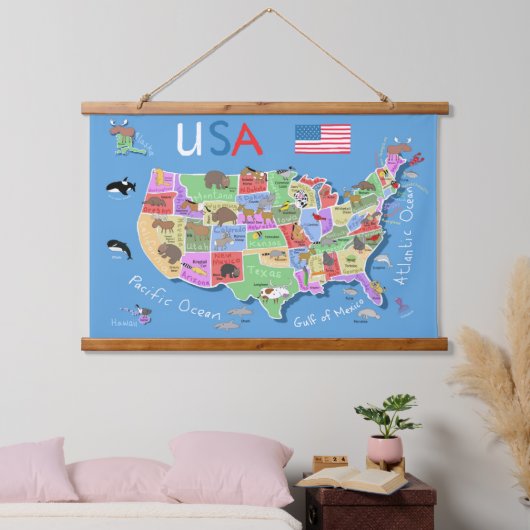 Kinder US Kaart Wall Hangend Wandkleed (Slaapkamer)