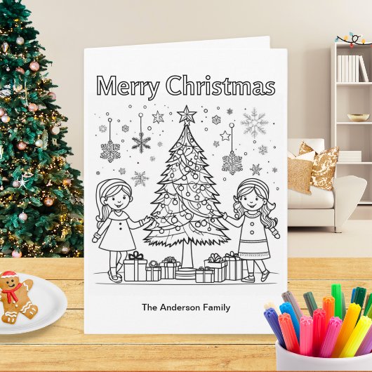 Kinder Vakantie Kleuren Afbeelding Tree Merry Chri Kaart