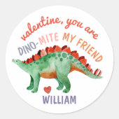 Kinder Valentijn Dino-Mite Waterverf Dinosaur Ronde Sticker (Voorkant)