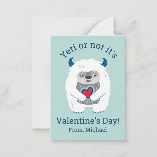 Kinder Valentijn Yeti Notitiekaartje (Voorkant)