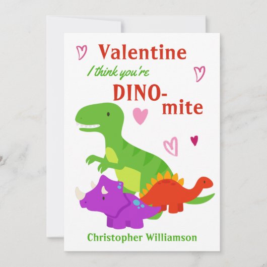 Kinder Valentijnsdag Dino-mijt Dinosaurus Flat Kaart (Voorkant)